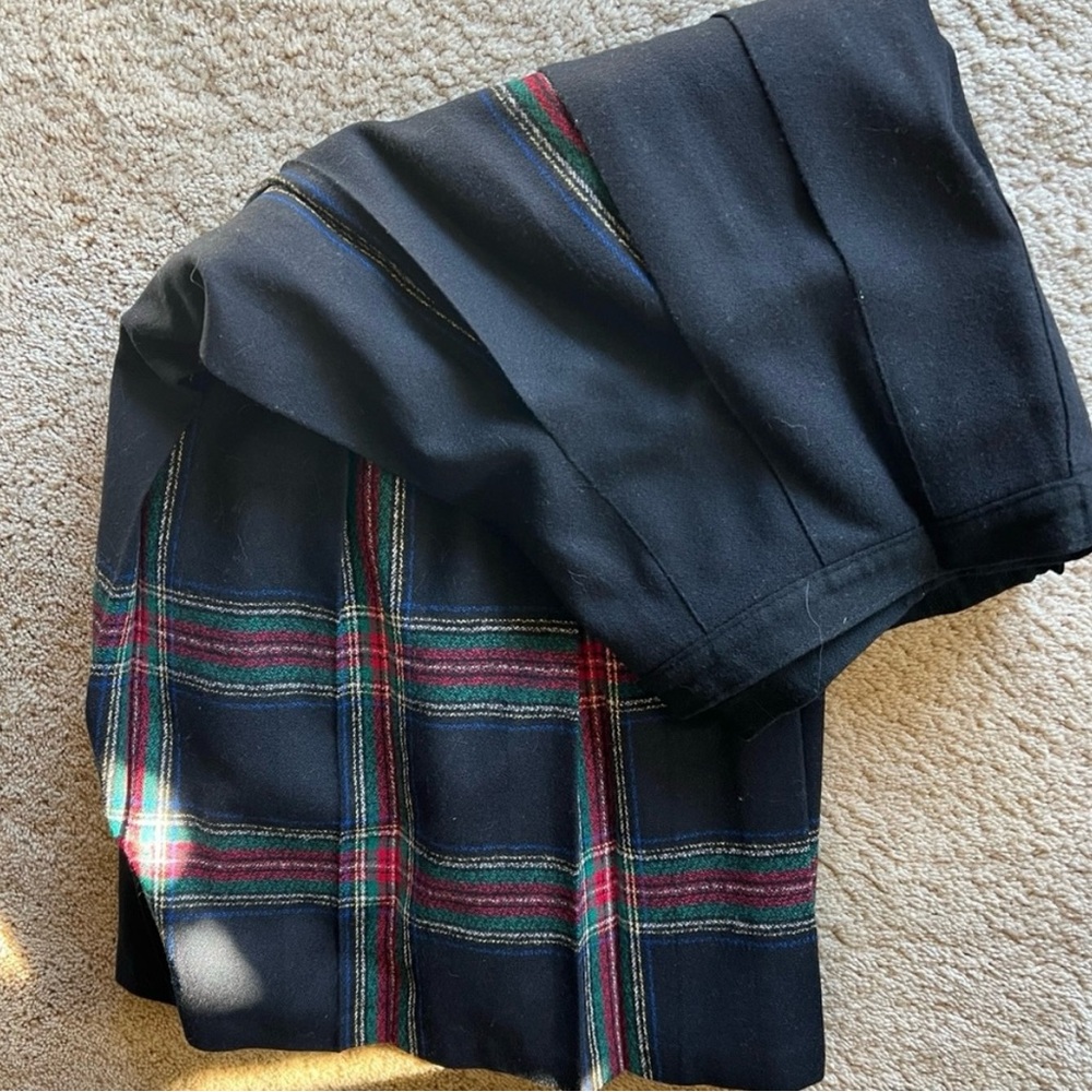Black Wool Multi Color Pendleton Pleated Skirt
